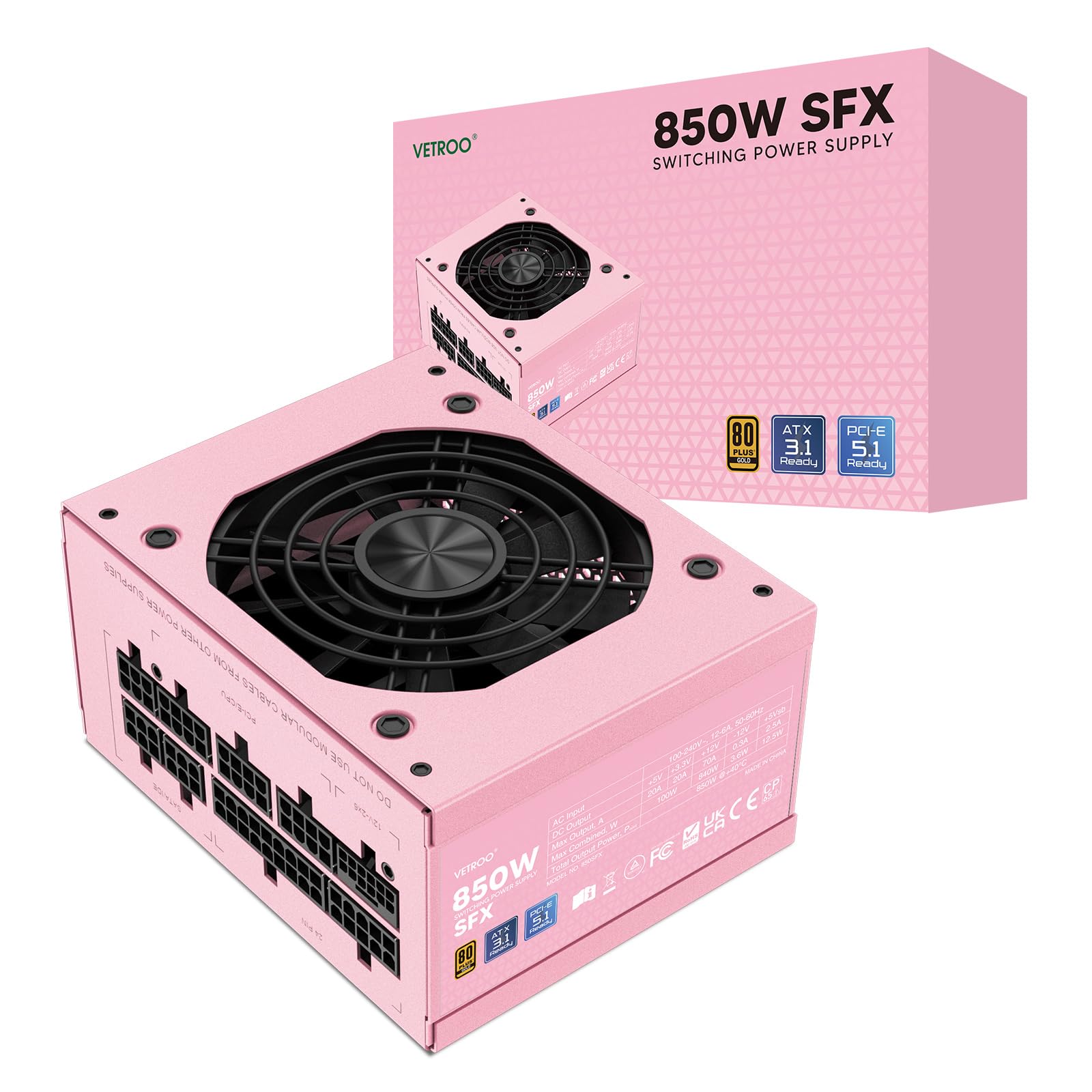 Amazon | Vetroo 850W SFX 電源 ATX 3.1 & PCIE 5.1対応、80 Plus Gold